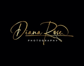 Custom Signature Logo Design, Gold Script Watermark