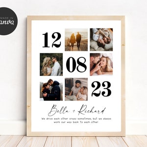 Collage de aniversario, collage de fotos de pareja, impresiones de aniversario, regalo de pareja, regalos para él, regalos para ella, regalo de fotos de boda, regalo de boda