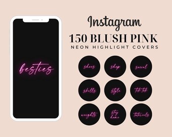 150 Blush Pink Neon Instagram Highlight Covers (Text Icons)