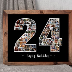 24th Birthday Photo Collage, Personalize 24th Birthday Photo Collage, Family Gift, Number Collage, Gifts for Him, Gifts for Her, Couple Gift