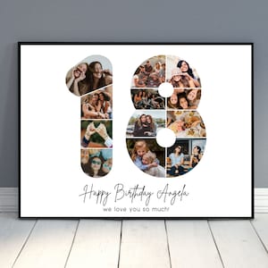18th Birthday Number Collage, Personalized 18th Birthday Photo Collage, Number Collage, Gifts for Him, Gifts for Her, Personalized Gifts