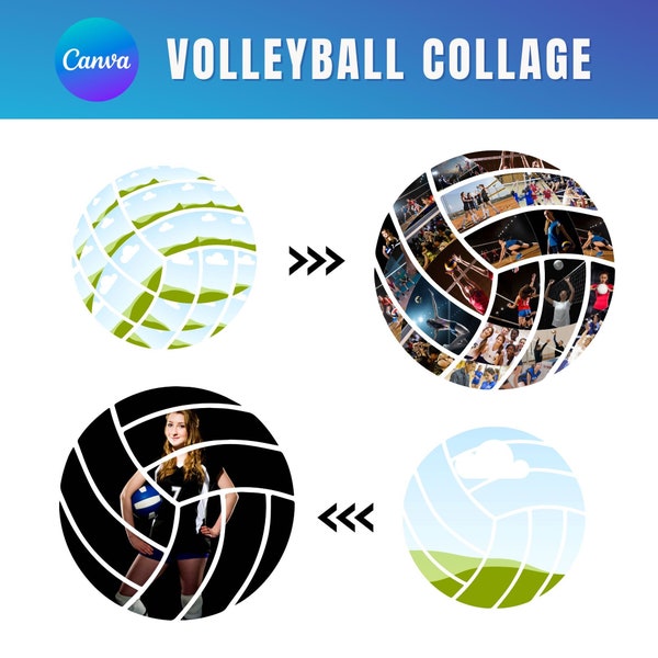 Volleyball Canva Frame, Sports Photo Collage, Volleyball Collage, Canva Photo Collage, Instant Download, Gifts for Him, Gifts for Her