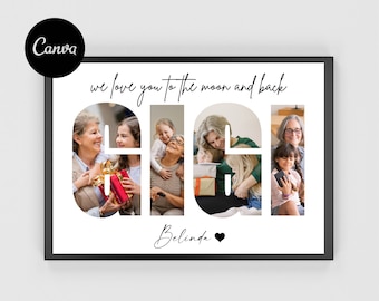 Personalized Gigi Photo Collage, Grandma Gift, Editable Canva Template, Birthday Presents, Gifts for Grandmother, Digital Download