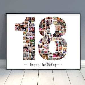 18. Geburtstag Fotocollage, personalisierte 18. Geburtstag Fotocollage, Familiengeschenk, Zahlencollage, Geschenke für Ihn, Geschenke für Sie Bild 2