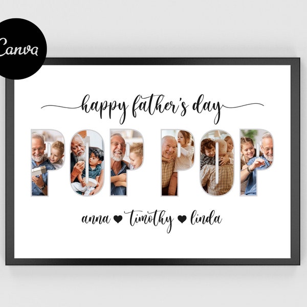 Pop Pop Photo Collage Gift Personalized Pop Pop Picture Collage Grandpa Pop Pop Photo Collage, Gift from Grandkids Family Photo Collage