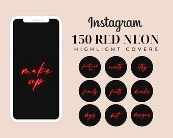 150 Neon Red Instagram Highlight Cover, Instagram Cover, Neon Instagram Story Highlight Icons, Text Highlight Cover, Rote Instagram Cover