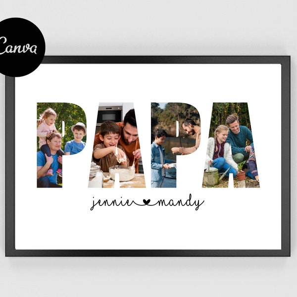 Papa Photo Frame, PaPa Photo Collage, Dad Photo Print, Special Gift For Dad, Papa Present, Editable Papa Photo Collage, Instant Download