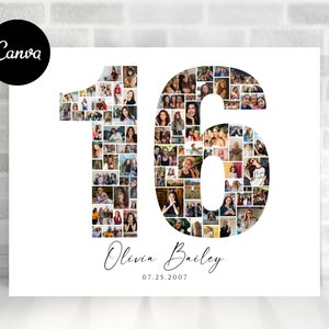Collage zum 16. Geburtstag, Collage zum Geburtstag, Geschenke zum Geburtstag, Zahlencollage, Paargeschenk, Geschenke für Ihn, Geschenke für Sie, Paarcollage