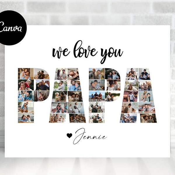 Papa Photo Collage, PaPa Photo Frame, Fathers Day Gift, Papa Present, Editabl Papa Collage, Gifts for Him, Papa Prints, Instant Download