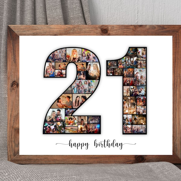 21st Birthday Collage, 21 Number Collage, 21st Photo Collage, Family Gift, Number Collage, Gifts for Him, Gifts for Her, Birthday Gifts