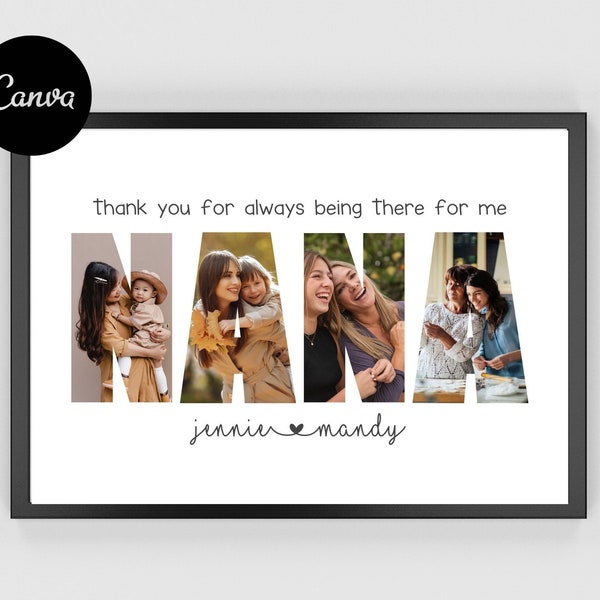 Nana Photo Frame, Personalized Nana Frame, Nana Print Photos, Canva Template, Instant Download, Nana Daughter Collage, Mothers Day Photo