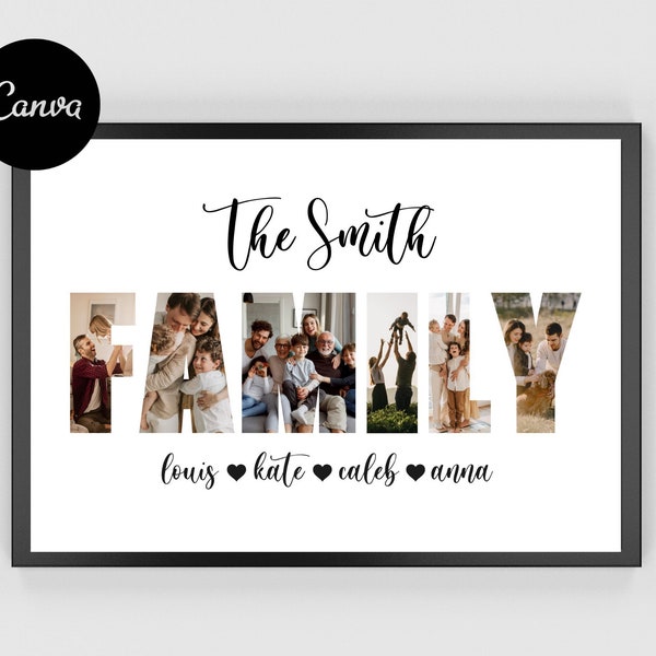 Family Photo Collage, Personalized Family Photo Frame, Family Photo Prints, Family Photo, Editable Template, Gifts for Her, Gifts for Him