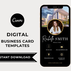 Real Estate Business Cards Template, Real Estate Business Card Canva, Canva Template. Realtor Digital Business card, Modern Business Card