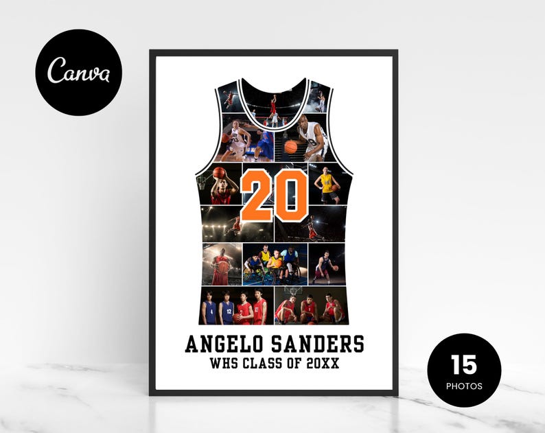 Basketball Jersey Photo Collage Template, Custom Player Poster, Senior ...
