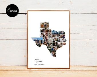 Texas-Fotocollage, bearbeitbare Texas-Kartencollage, USA-Collage, Reisefotocollage, Paarcollage, Geschenke für Sie, Geschenke für Ihn