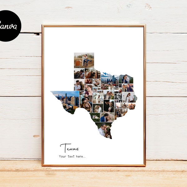 Texas Collage, Texas Map Collage, United States Collage, Travel Photo Collage, Couple Collage, Gifts for Her, Gifts for Him, Birthday Gifts