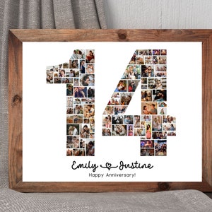 14th Anniversary Collage, Love Collage, 14th Birthday Collage, Number Collage, Couple Gift, Gifts for Him, Gifts for Her, Photo Collage