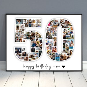 Collage de fotos del 50 cumpleaños, Collage de fotos personalizado del 50 cumpleaños, Regalo familiar, Collage de números, Regalos para él, Regalos para ella, Cumpleaños