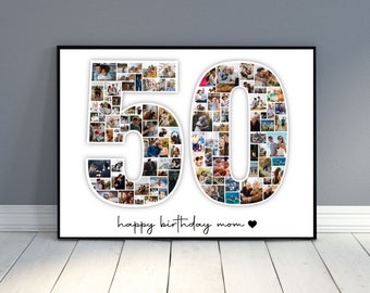 Collage de fotos del 50 cumpleaños, Collage de fotos personalizado del 50 cumpleaños, Regalo familiar, Collage de números, Regalos para él, Regalos para ella, Cumpleaños