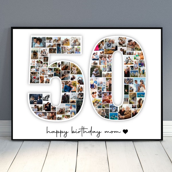 50. Geburtstag Foto-Collage, personalisierte 50. Geburtstag Foto-Collage, Familiengeschenk, Zahlen-Collage, Geschenke für Ihn, Geschenke für Sie, Geburtstag