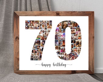 70th Birthday Photo Collage, Personalized 70th Birthday Collage, Family Gift, Number Collage, Gifts for Him, Gifts for Her, Birthday Gift