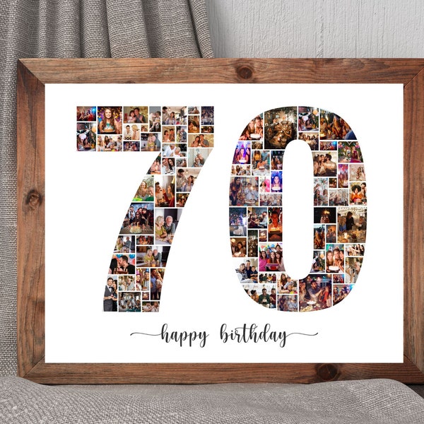 70th Birthday Photo Collage, Personalized 70th Birthday Collage, Family Gift, Number Collage, Gifts for Him, Gifts for Her, Birthday Gift