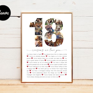 18th Reasons We Love You Photo Collage, Personalized 18th Birthday Photo Collage, Birthday Gift, Family Gift, Gifts for Him, Gifts for Her