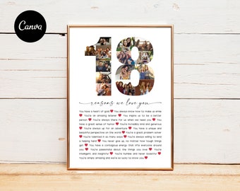 18th Reasons We Love You Photo Collage, Personalized 18th Birthday Photo Collage, Birthday Gift, Family Gift, Gifts for Him, Gifts for Her