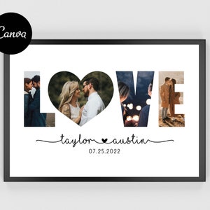Collage de fotos de pareja, collage de fotos de amor, regalos de aniversario, regalo familiar, regalo de pareja, regalos para él, regalos para ella, plantilla de collage de corazón