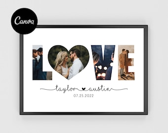Love Photo Collage Template Anniversary Gift Canva Editable Template Valentines Gift Couple Gifts