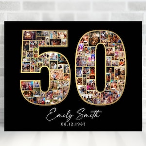 50th Birthday Photo Collage, 50th Number Collage, 50th Anniversary Collage, Family Gift, Number Collage, Gifts for Him, Gifts for Her, Canva
