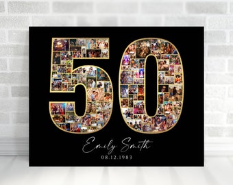 50th Birthday Photo Collage, Anniversary Gift (Canva Template)