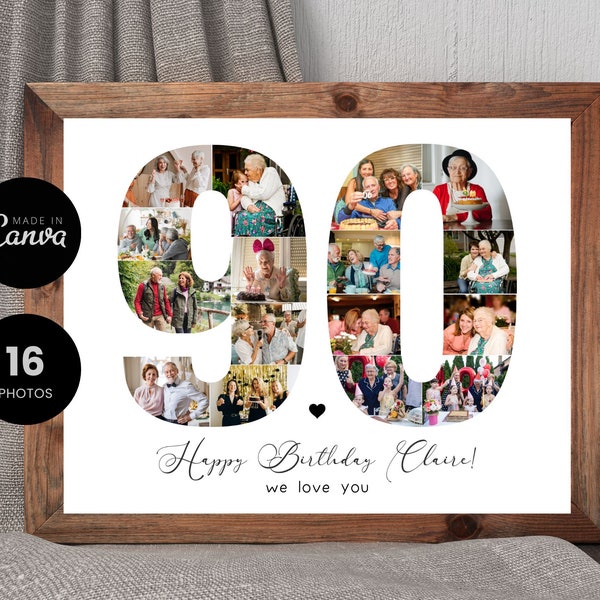 Collage de photos d'anniversaire, collage des 90 ans, cadeaux d'anniversaire, collage de chiffres, cadeau de couple, cadeaux pour lui, cadeaux pour elle, collage de couple