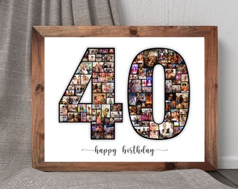 Collage photo 40e anniversaire, collage photo personnalisé 40e anniversaire, cadeau de famille, collage de chiffres, cadeaux pour lui, cadeaux pour elle, collage 40 ans