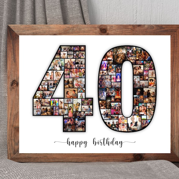 40. Geburtstag Foto-Collage, personalisierte 40. Geburtstag Foto-Collage, Familiengeschenk, Zahlen-Collage, Geschenke für Ihn, Geschenke für Sie, 40 Collage