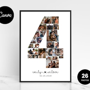 Collage fotografico per il 4° anniversario, collage numero 4, collage Canva, regalo collage per il 4° anno, regali per lui, regali per lei, stampe per anniversario