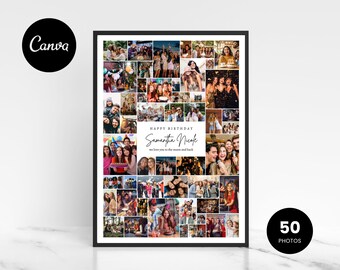 Friends Birthday Photo Collage Poster, Editable Canva Template (Digital Download)