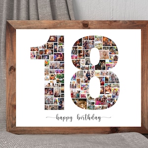 18. Geburtstag Fotocollage, personalisierte 18. Geburtstag Fotocollage, Familiengeschenk, Zahlencollage, Geschenke für Ihn, Geschenke für Sie Bild 1