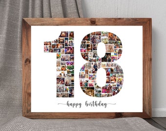 Collage de fotos de cumpleaños número 18, Collage de fotos personalizado de cumpleaños número 18, Regalo familiar, Collage de números, Regalos para él, Regalos para ella