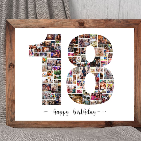 18. Geburtstag Fotocollage, personalisierte 18. Geburtstag Fotocollage, Familiengeschenk, Zahlencollage, Geschenke für Ihn, Geschenke für Sie