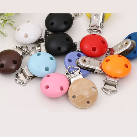 5Pcs Metal Wooden Baby Pacifier Clips Holders Cute Infant Soother