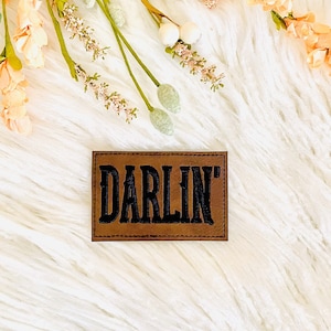 Darlin patch, cowgirl iron on patch, darlin hat patches, leather patches for hats, iron-on for caps, embroidery patch