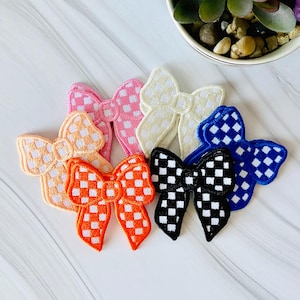 Checkered bow patch, bow hat patch, coquette patches, patches for hats, checkered iron on