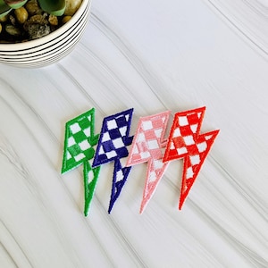 Checkered bolt patch, lightning bolt hat patch, lightning patches, patches for hats, lightning bolt iron on, checkered iron on