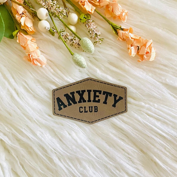 Patches for hats, Anxiety club hat, custom leather patch, iron on hat patch