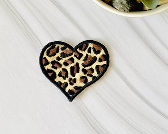 leopard heart patches, leopard print patch