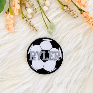 Soccer name patch, custom soccer iron on patch, iron on for hat, patches for hats, embroidered soccer ball, gift for sports mom