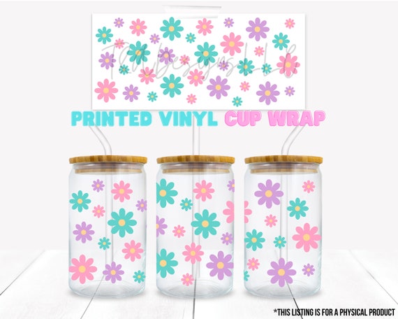 Ready to Apply Wrap, 16oz Glass Can Wrap, Pastel Flower Stickers, Vinyl Cup  Wraps, Full Cup Wrap, Glass Cup Wrap, Vinyl Wrap for Cups 