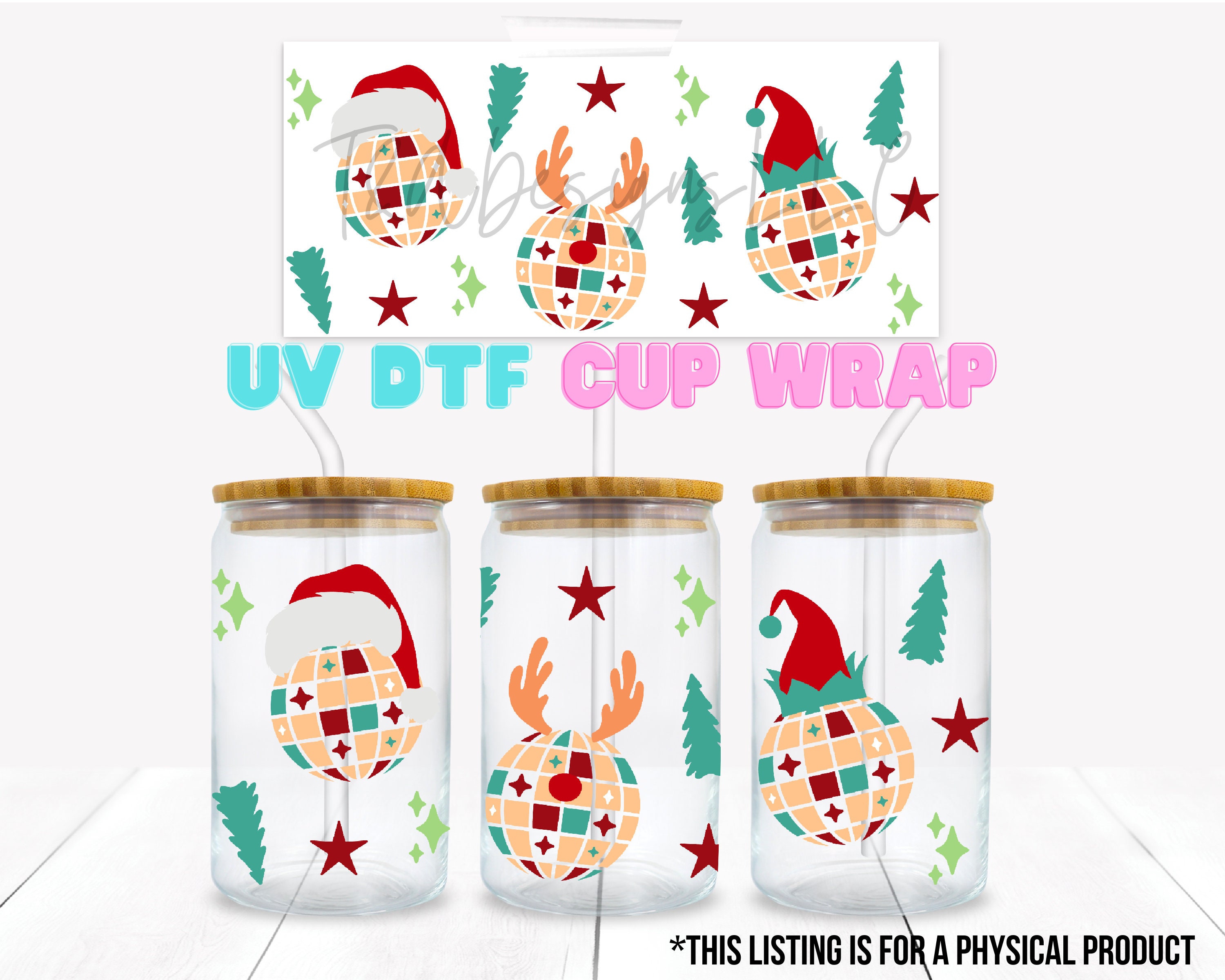 Christmas UV DTF Cup Wrap, Uv Dtf Decals, Ready to Use Wrap