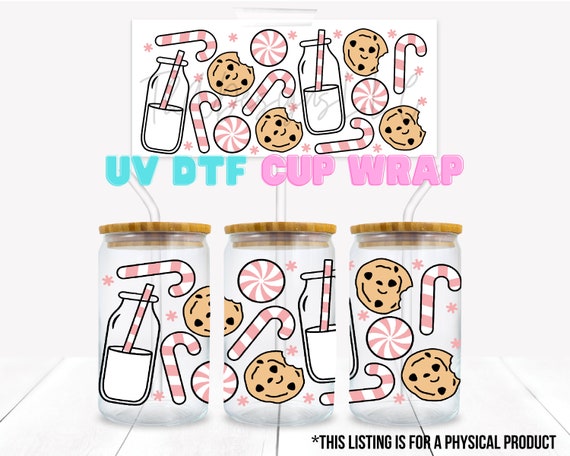 Christmas UV DTF Cup Wrap, Ready to Apply Wraps, 16oz Cup Decoration,  Sticker Decal, Uv Dtf Decals, 16oz Cup Wraps, Milk and Cookies Sticker 